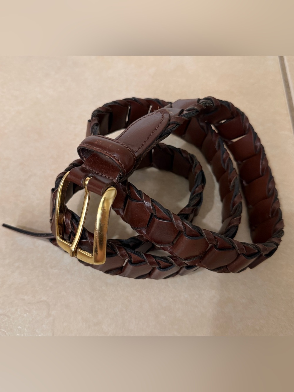 Vintage Woven Genuine Leather Tabs Belt Braided Brown Bonded Links Argentina 40